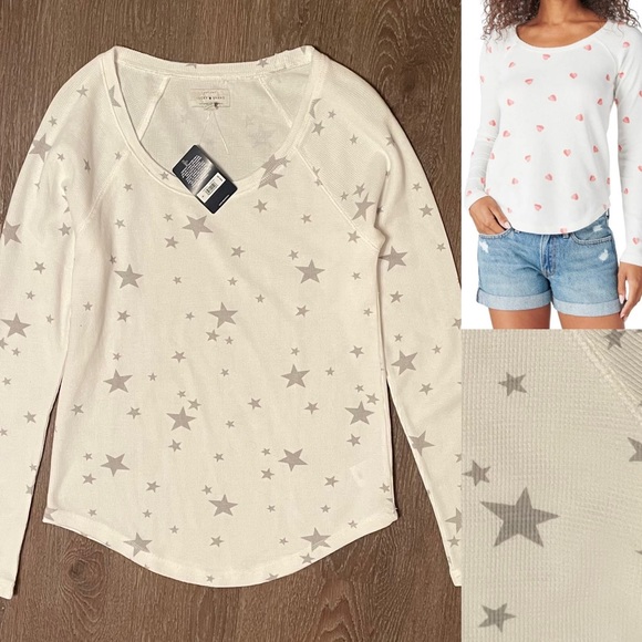 Lucky Brand Tops - LUCKY BRAND THERMAL WAFFLE SCOOP NECK WITH WATERCOLOR Stars SIze S Small
White
